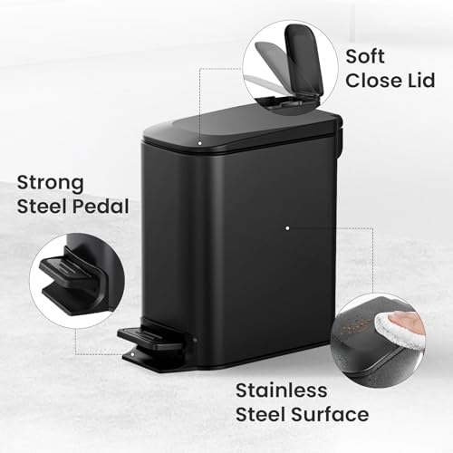 refined Cesun Small Bathroom Trash Can with Lid Soft Close, Step Set